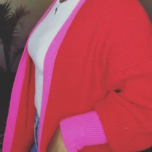 TWO TONE KNIT LONGLINE OPEN CARDIGAN